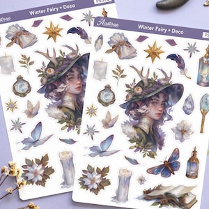 Adesivos Fairycore para Bullet Journal, Folha de Adesivos para Planejador de Fadas, Adesivos Bujo, Estética Mágica de Inverno, Adesivos de Fadas Mágicas de Inverno
