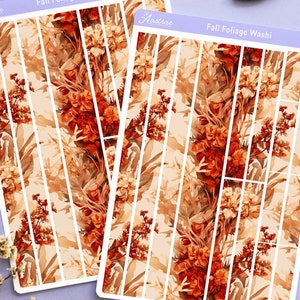 Feuille d'autocollants botaniques Washi d'automne, Feuille d'autocollants saisonniers Washi d'automne, Stickers déco Bujo d'automne, Stickers adhésifs Washi aquarelle d'automne