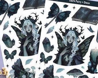 Dark Forest Fairy Witch Sticker Sheet, Witchy Magical Bujo Bullet Journal, Decorative Stickers Reading Journal Fantasy Scrapbook Butterfly