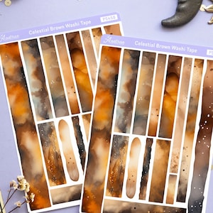 Folha de adesivos Washi marrom, folha de adesivos de fita Washi, adesivo Bujo aquarela Deco para diário com marcadores, folha de adesivos de planejador estético marrom