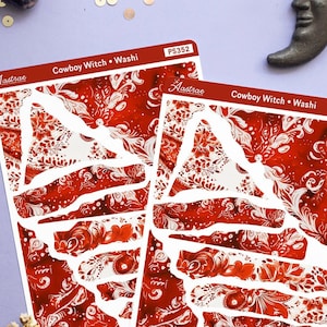 Folha de adesivos Country Cowboy Bandana Washi, adesivos de papel rasgado, álbum de recortes do oeste selvagem, adesivos decorativos Bujo, sucata de padrão de bandana vermelha