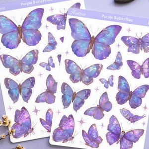 Feuille d'autocollants papillon mauve, stickers pour agenda papillons, tableau de vision de l'époque fille douce, stickers décoratifs Bullet Journal, esthétique bujo