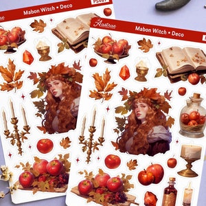 Feuille d'autocollants sorcière Mabon, feuille d'autocollants déco automne, autocollants créatifs pour journal intime, autocollants d'album d'automne, autocollants pour agenda des fêtes païennes