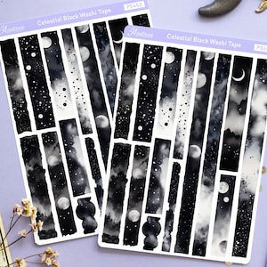 Foglio adesivo nastro Washi celeste, foglio adesivo Washi nero, foglio adesivo estetico, foglio adesivo Bujo Adesivi decorativi, Bullet Journaling