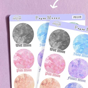 Pagan Moon Stickers for Planner, Pagan Planner Stickers, Wiccan Moon Sticker Sheet, Full Moon Stickers 2024, Wicca Planner Stickers Witch