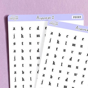 Pegatinas del alfabeto con letras góticas en minúscula, pegatinas del alfabeto para planificador, pegatinas con escritura para planificador, pegatinas para álbumes de recortes y diarios