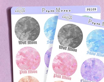 Pagan Moon Stickers for Planner, Pagan Planner Stickers, Wiccan Moon Sticker Sheet, Full Moon Stickers 2024, Wicca Planner Stickers Witch