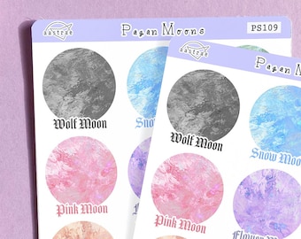 Heidnischer Mond Aufkleber für Planer, Pagan Planer Aufkleber, Wicca Mond Sticker Blatt, Vollmond Aufkleber 2024, Wicca Planner Sticker Hexe