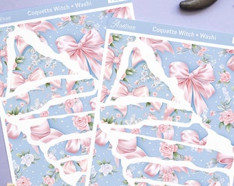 Coquette Washi Sticker Sheet, Coquette Aesthetic Washi Tape Planner Stickers, Bows and Flowers Washi Tape Stickers, Bujo Stickers Deco Washi