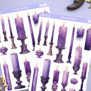 Purple Candles Stickers, Witchy Stickers, Occult Grimoire Stickers, Spiritual Planner Sticker, Spellcraft Witchcraft Journal Book of Shadows