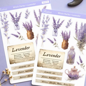 Adesivi magici per piante di lavanda, adesivi di lavanda, erbe Wicca, foglio di adesivi per farmacista strega, adesivi magici per piante, BoS magico alle erbe pagane
