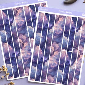 Adesivos Washi Galaxy Nebulosa Roxa, Adesivos Planejador com Faixa Washi Celestial, Adesivos Bujo Decorativos, Adesivos para Bullet Journal com Bruxa