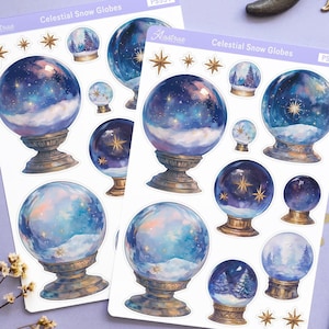 Adesivos de globos de neve celestiais de bruxa, folha de adesivos de inverno, planejador sazonal, adesivos de decoração Bujo, elementos de diário de scrapbooking
