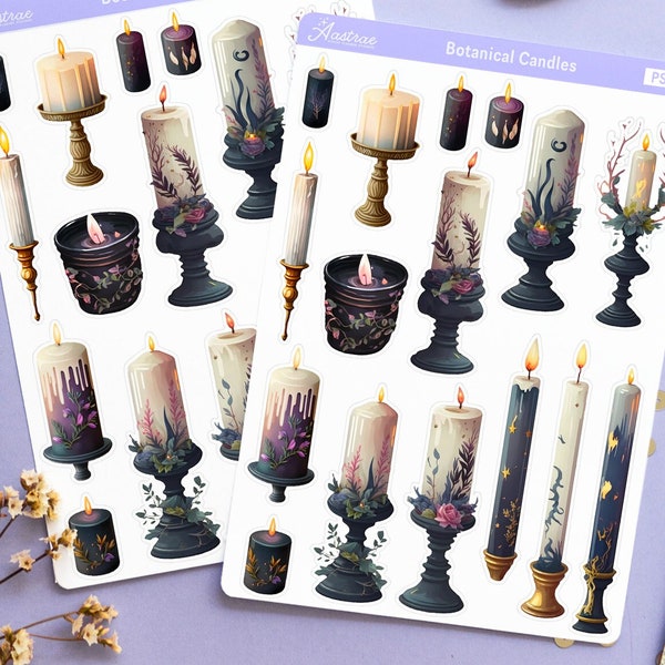 Witchy Botanical Candle Planner Stickers, Witchy Stickers for Planner, Witch Planner Stickers, Pagan Planner Stickers, Wiccan Stickers Wicca