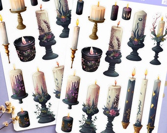 Witchy Botanical Candle Planner Stickers, Witchy Stickers for Planner, Witch Planner Stickers, Pagan Planner Stickers, Wiccan Stickers Wicca