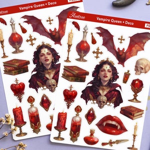 Vampir Queen Deko Sticker, Bullet Journal Sticker, Bujo Sticker, Fantasy Reader Sticker, Bücherwurm Geschenk Booktok