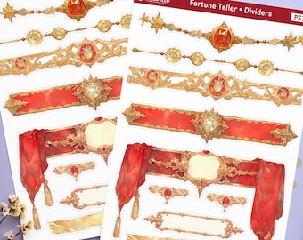 Pegatinas separadoras para agenda de tarot, separadores místicos de adivinación, banner rojo de pergamino para bullet journal, separadores de bruja para bullet journaling