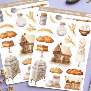 Feuille d'autocollants Boulangerie Enchantée, Stickers Cottagecore, Stickers déco Bullet Journaling, Feuille d'autocollants Cottage Core, Stickers esthétiques confortables