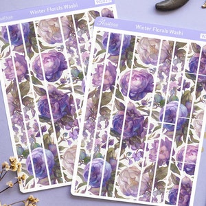 Washi-stickervel paarse bloem, stickers washitape met bloemen, Bullet Journal-washi-tape, washitape-stickers leesdagboek met bloemen