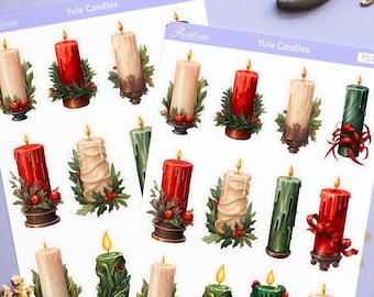Adesivos de velas pagãs de Yule, adesivos de velas de Natal bruxas, adesivos natalinos, adesivos para planejamento de Natal, adesivos Wicca para o Natal.