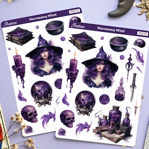 Dark Magic Witchy-stickers, necromantie-heks plannerstickers, occulte esoterische Halloween-stickers voor planner, griezelige enge hekserij Bujo