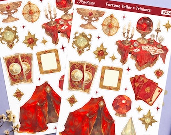 Pegatinas de tarot de adivinación, lámina de circo con bola de cristal, bullet journal de adivinación con cartas de juego, diario místico ocultista oscuro.