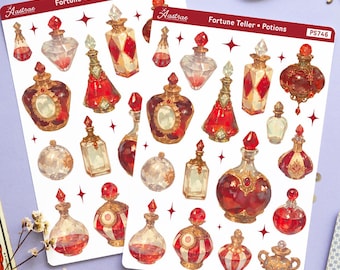 Pegatinas de frascos de pociones rojas, hoja de viales de alquimia de frascos mágicos, cuaderno de elixir de elixir para juegos de rol de brujas y boticarios, brebaje oculto de magia oscura, diario místico gótico