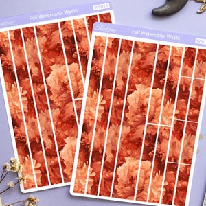 Feuille d'autocollants adhésifs Washi aquarelle automne, Feuille d'autocollants Washi saisonniers, Feuille d'autocollants adhésifs Washi botaniques d'automne, Stickers déco bujo automne,