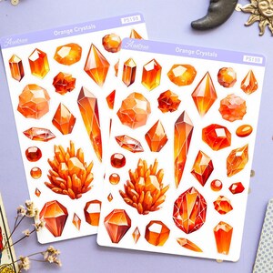 Orange Crystal Stickers for Planner, Crystals Stickers, Witchcraft Stickers, Crystal Witch Stickers, Book of Shadows Stickers, Grimoire Bujo