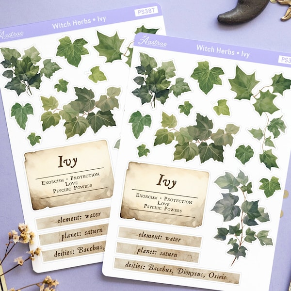 Ivy Plant Magic Planner Stickers, Ivy Leaf Herborium Herbalism Stickers, Herbalist Journal Stickers, Wicca Herbs Stickers, Druidism Stickers
