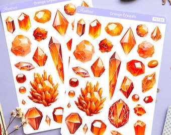 Orange Crystal Stickers for Planner, Crystals Stickers, Witchcraft Stickers, Crystal Witch Stickers, Book of Shadows Stickers, Grimoire Bujo