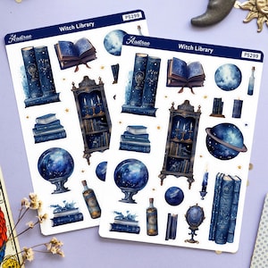 Celestial Witch bibliotheek planner stickers, decoratieve planner stickers, decoratieve stickers voor planner, Witchy stickers, Dark Academia stickers