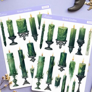 Grüne Kerzen Planner Sticker, Hexe Journal Sticker, Witchy Sticker, Witchcraft Sticker, Grimoire Sticker, Book of Shadows, Bujo Deco