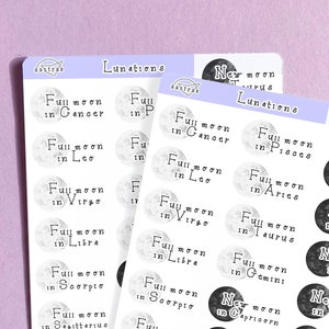 2024 nieuwe maan en volle maan stickers, astrologie planner stickers, maan dagboek stickers, maan dagboek stickers, maan maan fase stickers