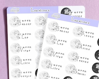 Adesivi Luna Nuova e Luna Piena 2024, Adesivi per Planner Astrologico, Adesivi per Diario Lunare, Adesivi per Diario Lunare, Adesivi per Fasi Lunari