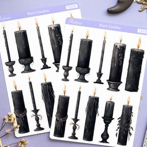 Stickervel Witchy Black Candles, stickers grimoire-dagboek, stickers Book of Shadows, stickers heksenplanner, stickers heidense hekserij