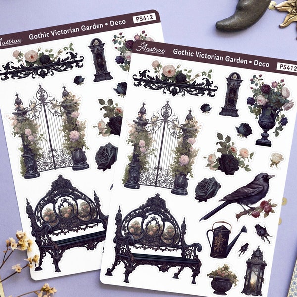 Gothic Victorian Garden Goth Planner Stickers, Spooky Garden Planner Stickers, Deco Sticker Sheet, Dark Aesthetic Sticker for Journal Bujo