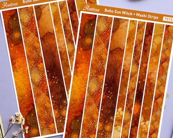 Tiras de washi bohemias, lámina con textura dorada de Amber Sun Witch, bullet journal con estampado de diamantes naranja quemado, diario de bruja terrosa