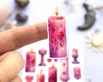 Cartela de adesivos de velas para feitiço de amor, adesivos para diário de Dia dos Namorados, adesivos de velas de bruxa para planner, adesivos para bullet journal, bruxa do amor
