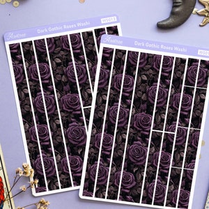 Paarse Victoriaanse bloem Washi Tape Stickers, Gotische Rose Washi Sticker Vel, Victoriaanse Bloemen Washi Strips Stickers, Deco Bujo Stickers
