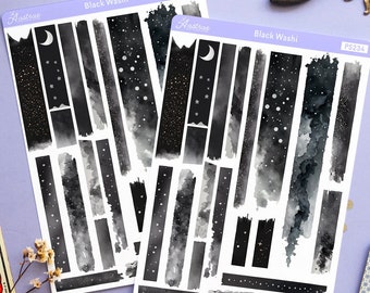 Mystical Washi Tape Stickers, Dark Black Celestial Washi Sticker Sheet, Esoteric Planner Accessories, Decorative Stickers, Bujo Witch Washi