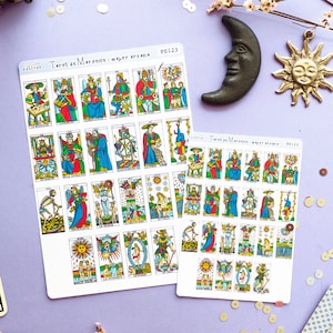 Adesivos de tarô para diário, adesivos de tarô de Marselha, adesivos de cartas de tarô, adesivos de planejador de tarô arcanos maiores, adesivo de diário de tarô