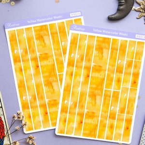 Hoja de pegatinas de tira Washi de acuarela amarilla, hoja de pegatinas de cinta Washi amarilla, pegatinas del planificador de cintas Washi de verano, hoja estética de Bujo Deco