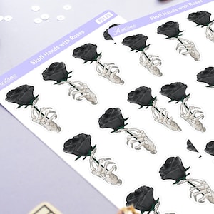 Goth Planner Stickers, Skull Hands holding Roses Stickers, Gothic Stickers for Planner, Dark Planner Stickers, Witchy Stickers for Journal