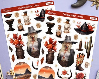 Cowboy Witch Stickers for Planner, Country Western Wild West Planner Stickers, Cowgirl Aesthetic Stickers, Bujo Bullet Journal Stickers