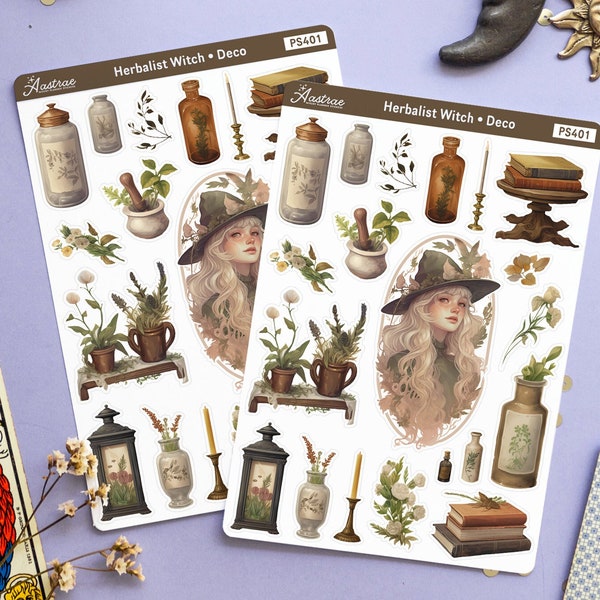 Herbalist Witch Planner Stickers, Herbal Magic Green Witch Stickers, Wicca Planner Stickers, Deco Bujo Stickers, Herbology Sticker Sheet