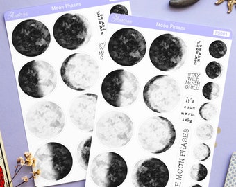 Mondphasen Planer Sticker Hexe Aufkleber für Bullet Journal, Witchy Book of Shadows Sticker Blatt, Mondphase Sticker Set, Mondzyklus