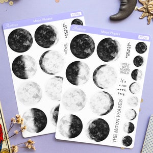 Stickers planificateur phases de lune Stickers sorcière pour Bullet Journal, feuille d'autocollants Witchy Book of Shadows, lot d'autocollants Phase lunaire, cycle de la lune