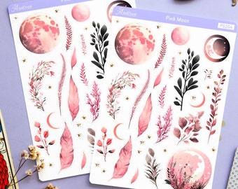 Pink Moon Planner Stickers, Pink Full Moon Stickers for Planner, Pagan Witch Moon Stickers, Decorative Stickers, Pink Planner Sticker Witchy
