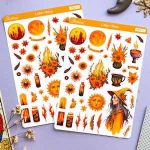 Litha Witch Stickers for Planner, Pagan Planner Stickers, Pagan Holidays Stickers, Paganism Planner Stickers, Sun Witch Planner Stickers